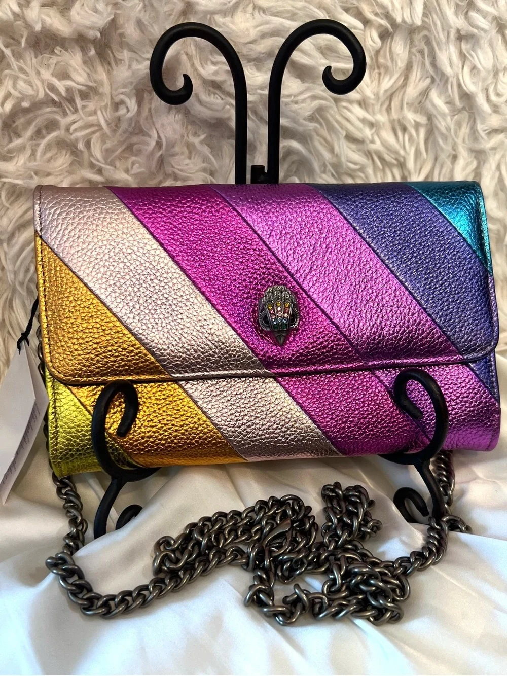 💜Kurt Geiger London rainbow-stripe metallic clutch wallet bag💜NWT